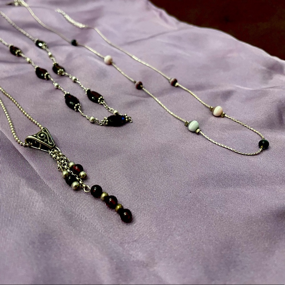 Trio of purple/red silver necklaces